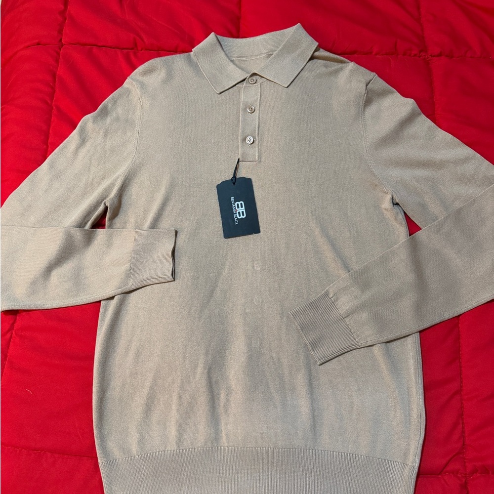 Elegant Beige Long Sleeve Polo